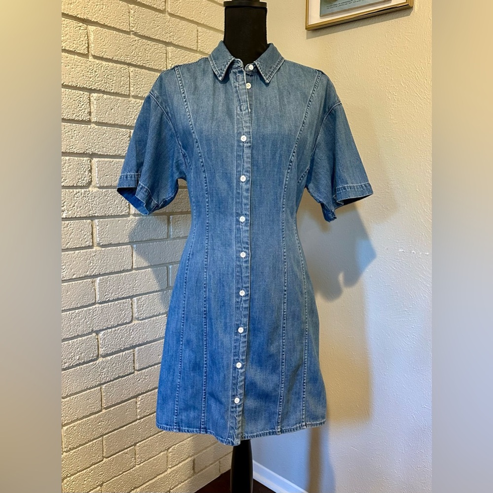 Frame Seam Detail Denim Shoreline Wash Shirt Mini Dress